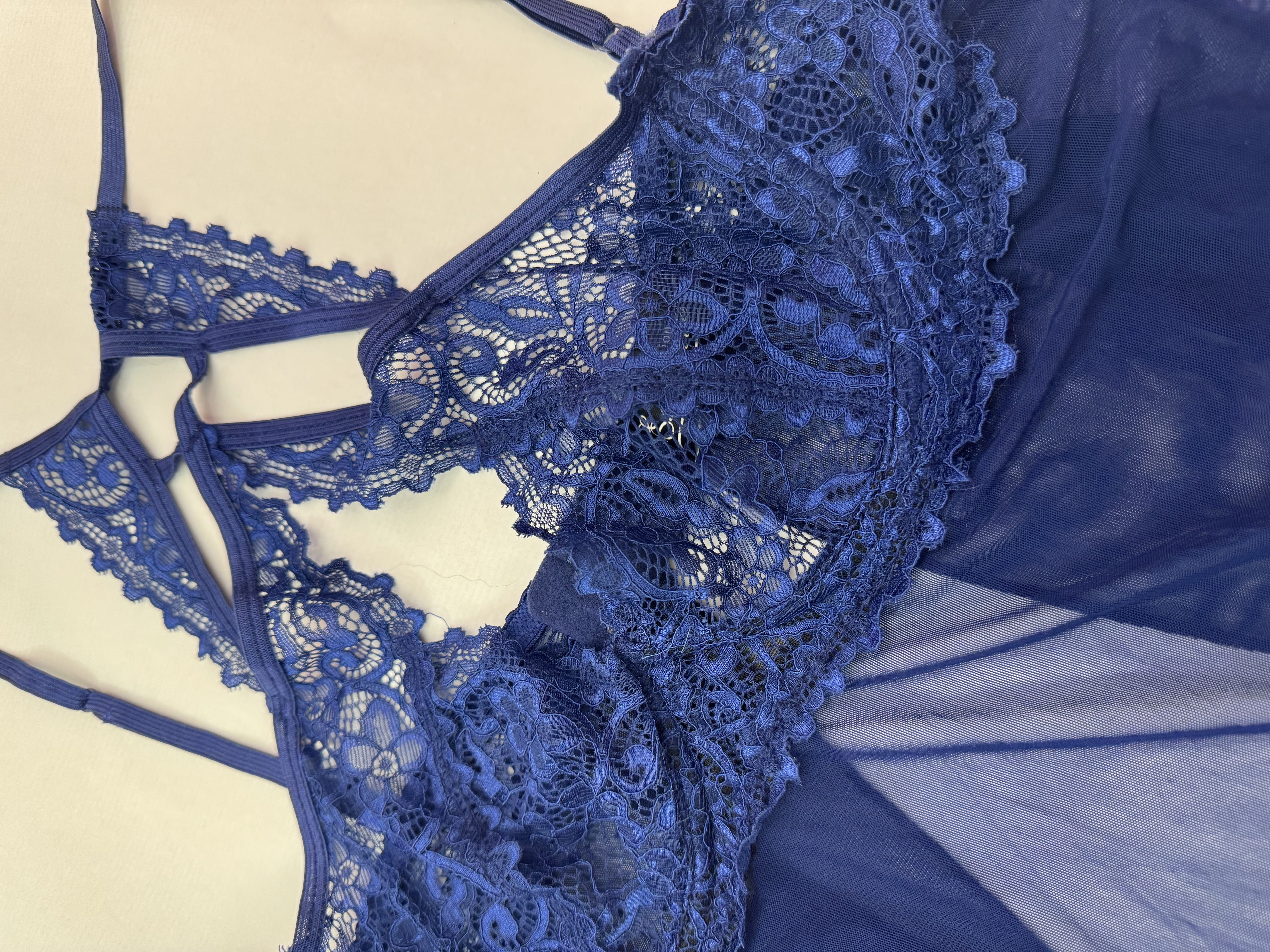 Babydoll Navy Floral Bordado