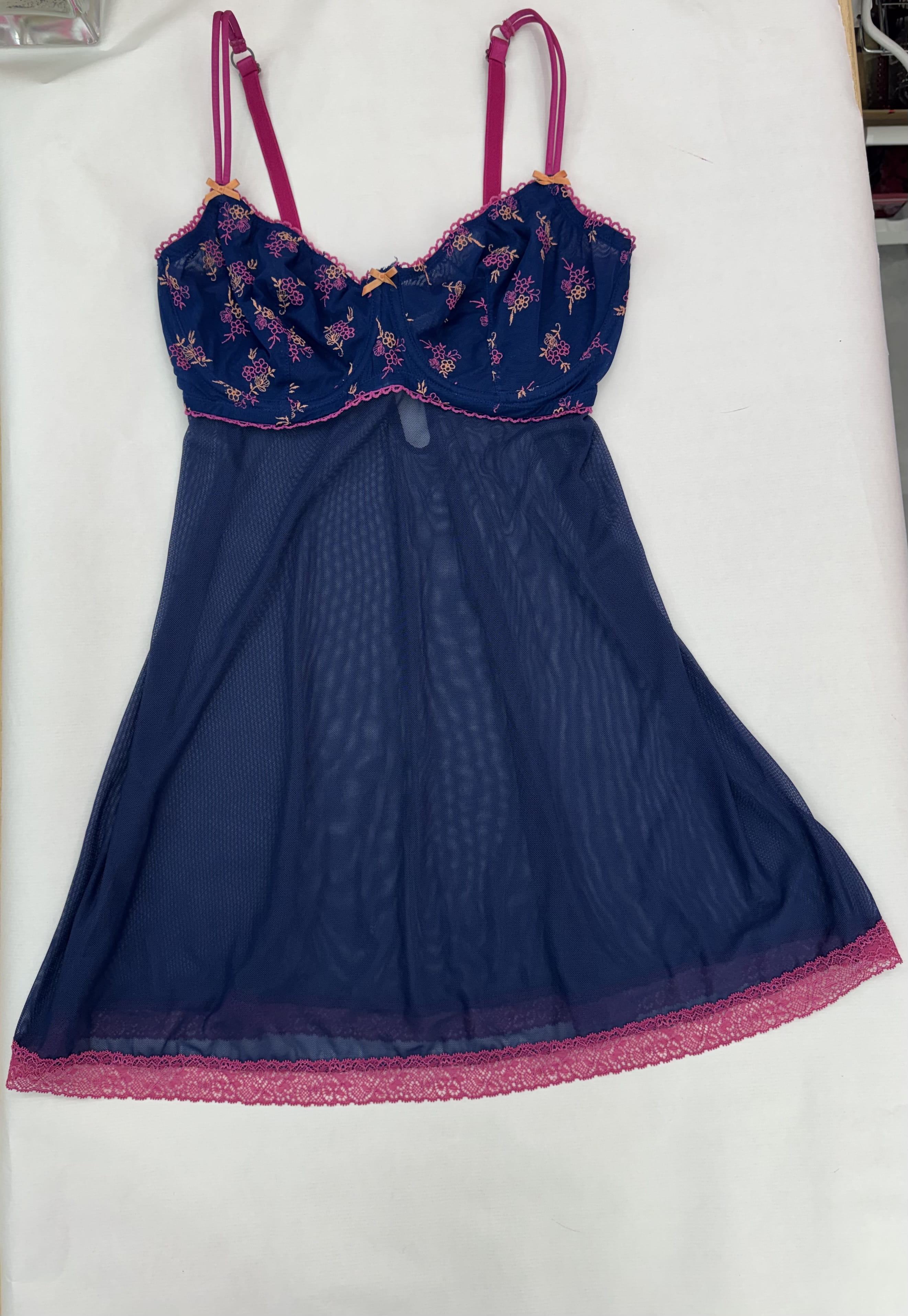 Babydoll Navy con Encaje Rosa